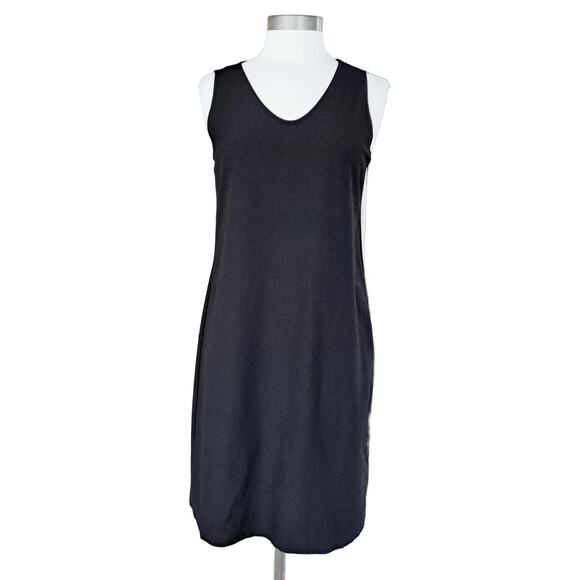EILEEN FISHER Black System Stretch Crepe V-neck Sleeveless Dress Size Small - Picture 1 of 7